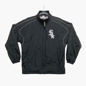 Vintage Chicago White Sox Track Jacket Womens 14/16 Black Full Zip Windbreaker 