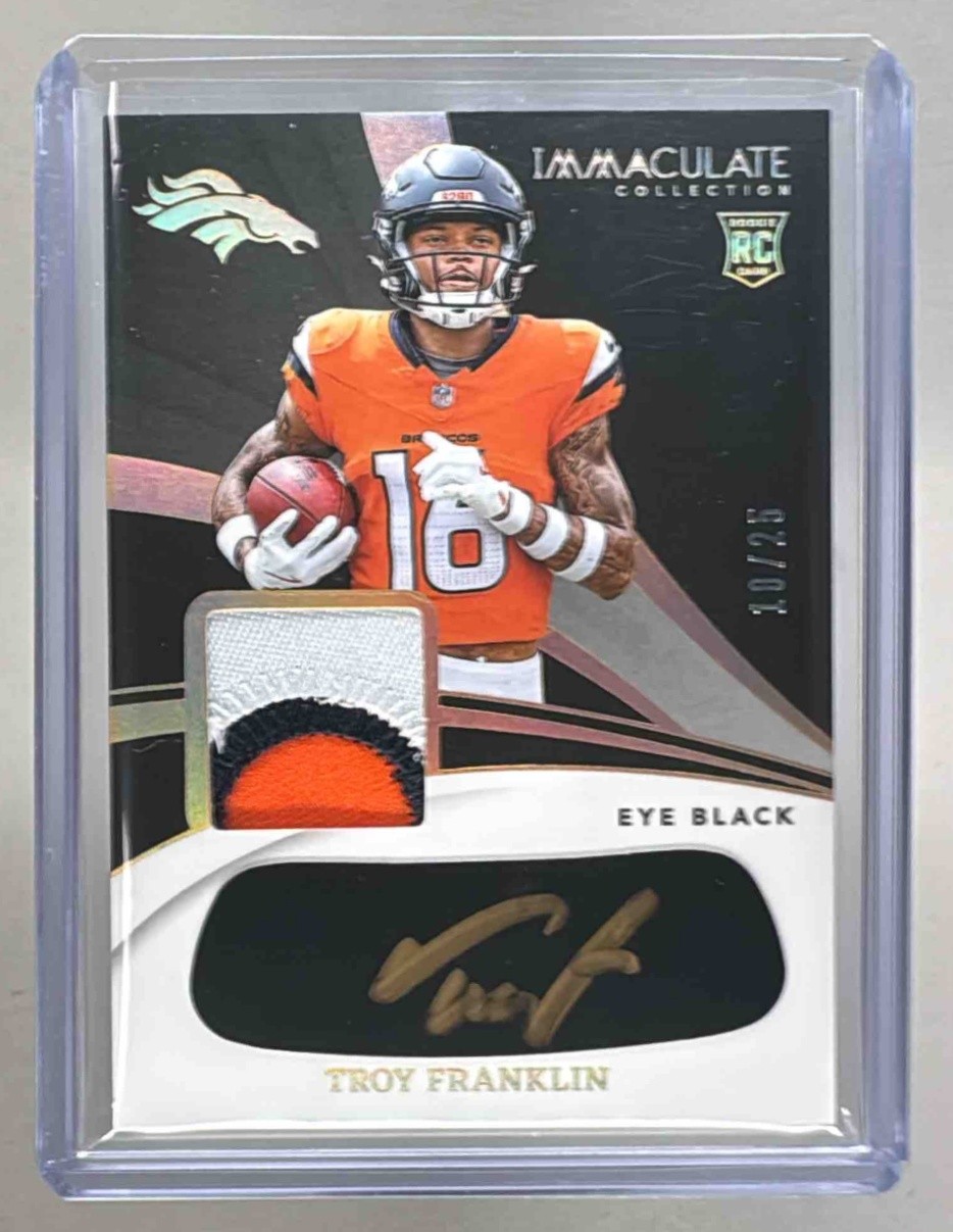 Troy Franklin 2024 Panini Immaculate Jersey Gold Rookie Eye Black Auto RC /25