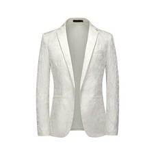 Men Floral Jacquard Blazer Slim Fit Notched Lapel Tuxedo for Wedding Party Prom