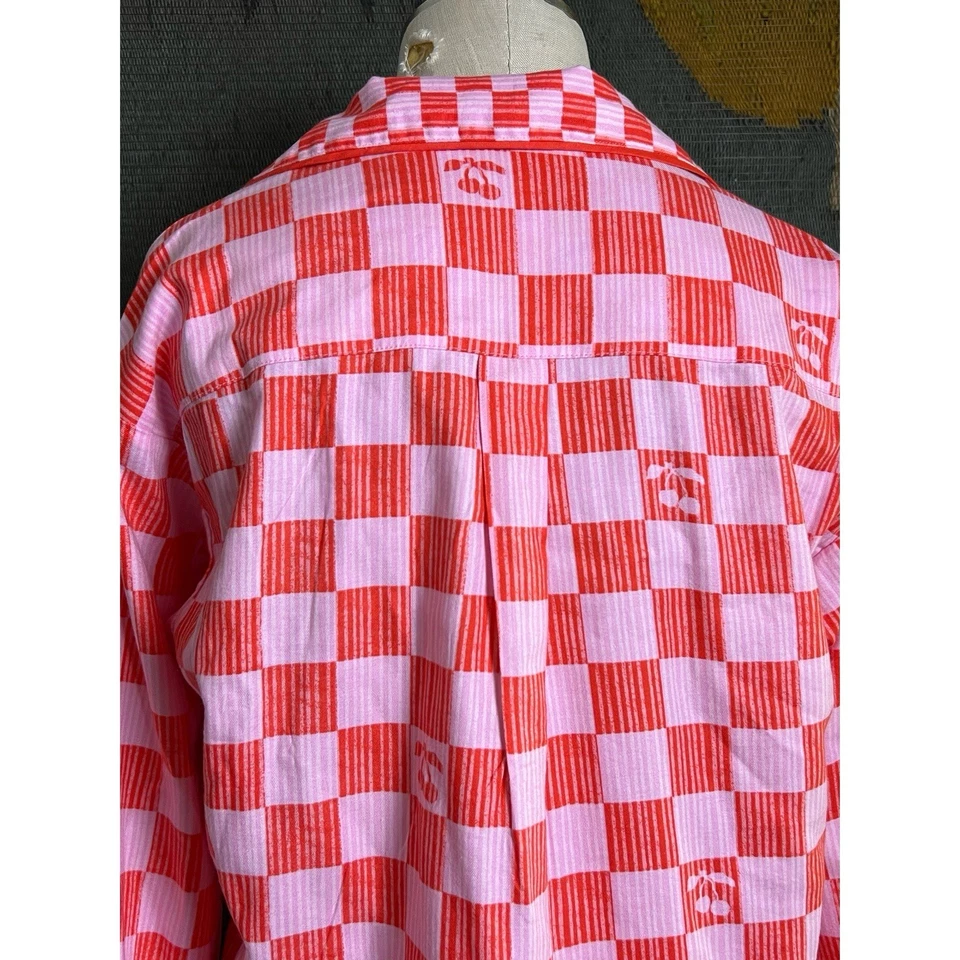 Camisa Top Pijama Anthropologie Rosa Franela Cuadros XS Foto 4 de 4