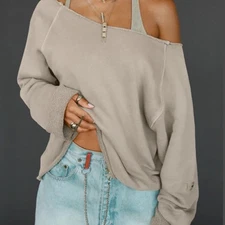 Joah Brown Slouchy Pullover Sweatshirt - 2 Size - S/M Sand French Terry
