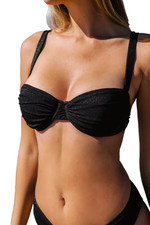 Cupshe Bikini Set L Black  Underwire Ruched Top  V-Front Hipster Bottom