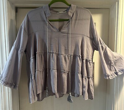 YZY Women s Plus Size Pullover BOHO Gray Blouse Shirt (3XL)