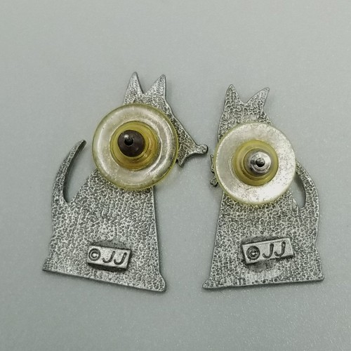 Vintage Dog Stud Earrings Signed JJ Jonette Male Female Silver Tone - Picture 3 of 8