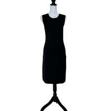 VINCE Wool Blend Black Sleeveless Micro Rib Bodycon Sweater Midi Dress Size S