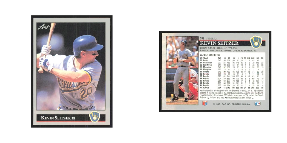 1992 Leaf Kevin Seitzer Brewers #399.0 - Image 3 of 3
