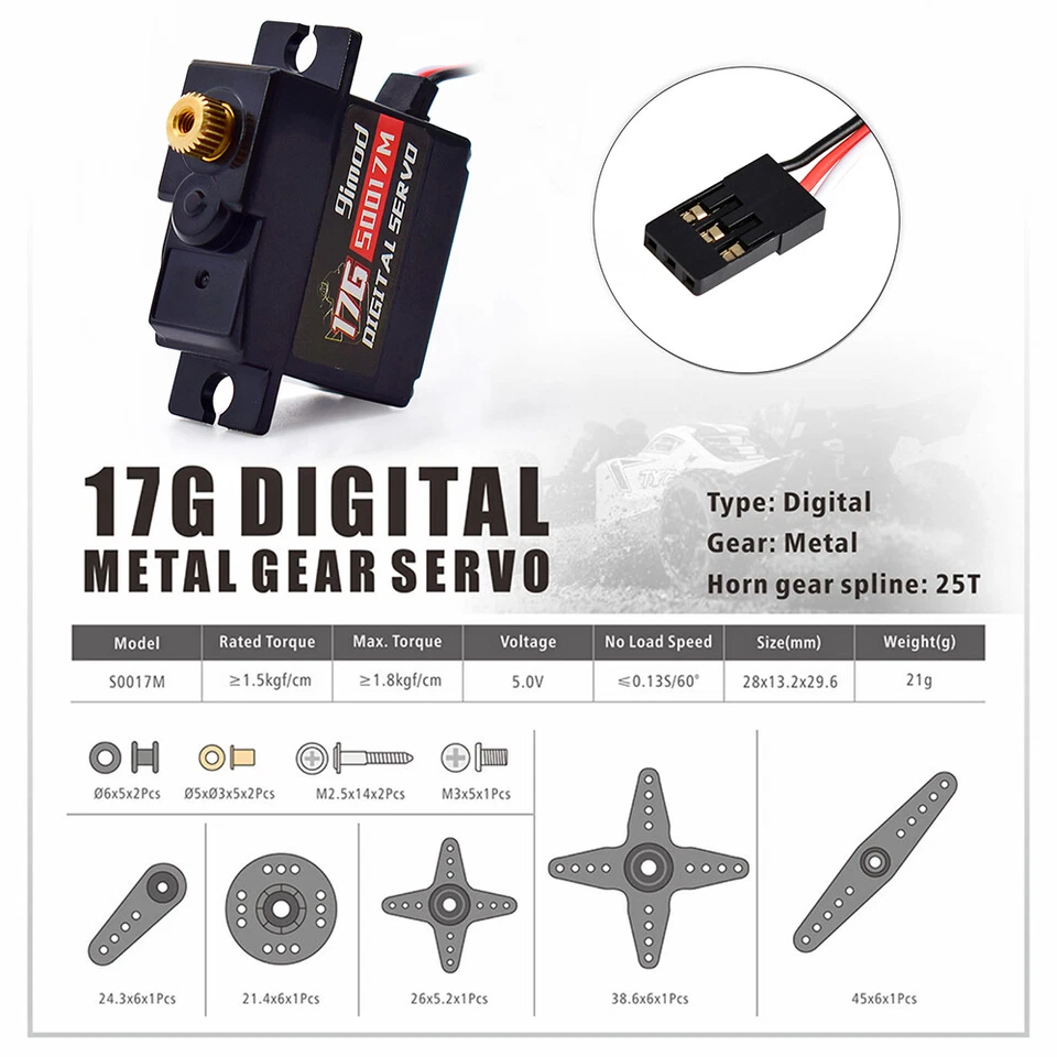 9imod Digital Servo Motor 9g 17g 15kg Metallgetriebe für 1:8 1:10 1:12 RC Auto - Bild 3 von 4