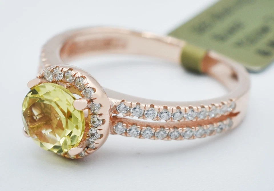 GENUINE 0.96 Cts PERIDOT & WHITE SAPPHIRE RING .925 Sterling Silver -Made in USA - image 2 of 3