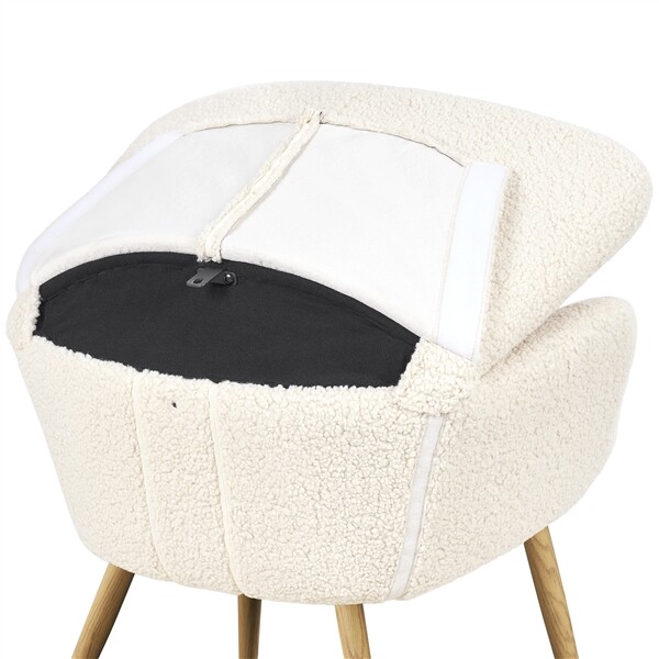 Foldable Boucle Accent Chair with Wood-tone Metal Legs for Living Room, Ivory