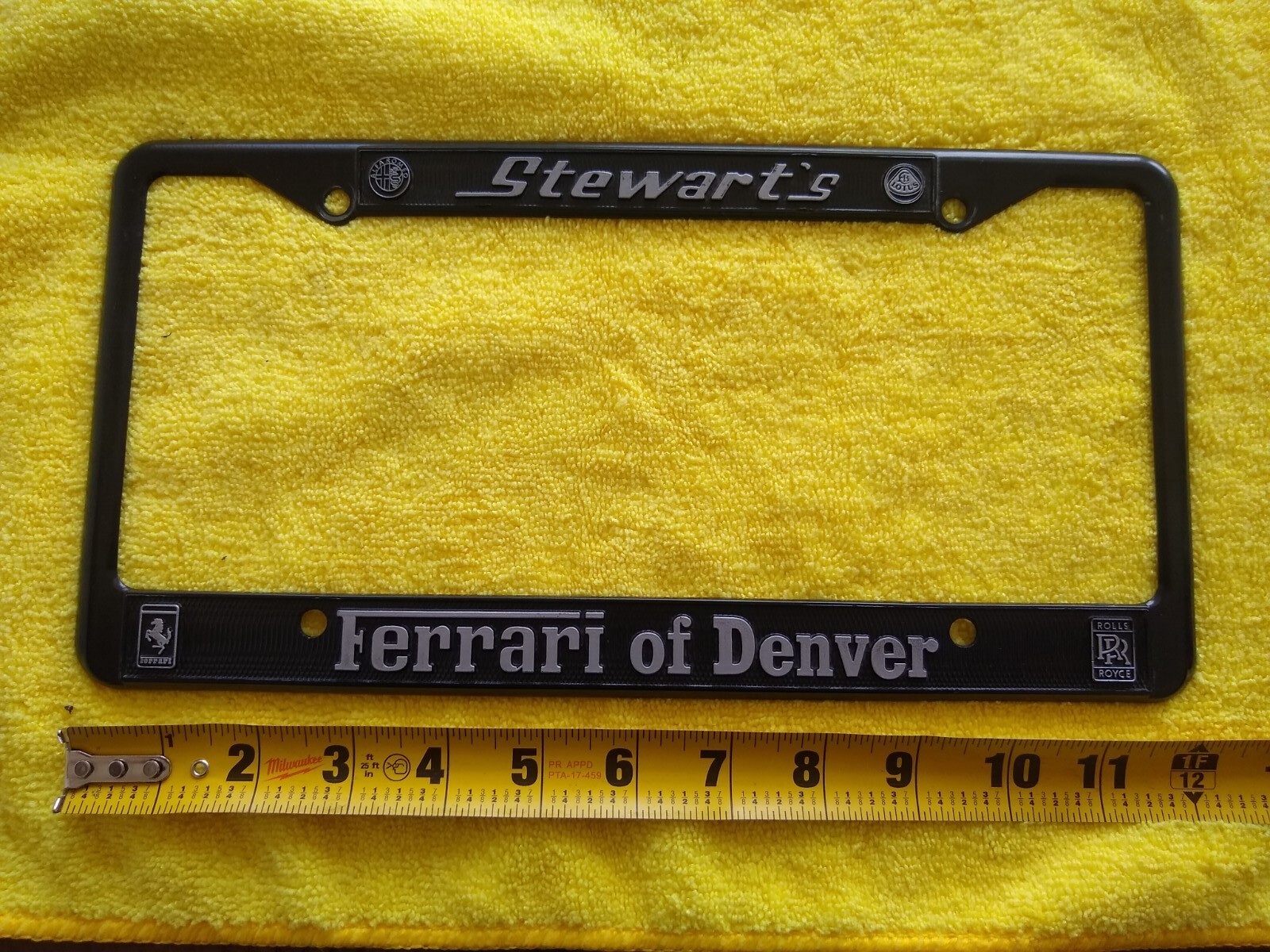 Vintage Ferrari Of Denver License Plate Frame Metal Lotus Alfa Romeo