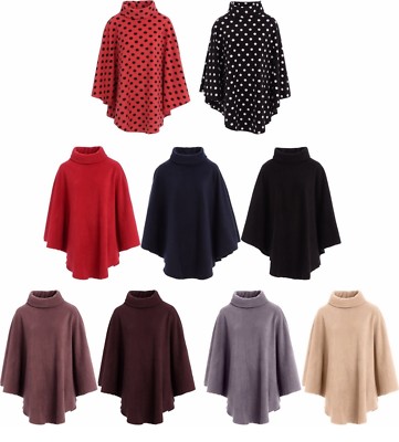 Damen Fleece Poncho Mützen Polokragen Anti-Pille Vlies gemütlich Herbst bis Frühling warm