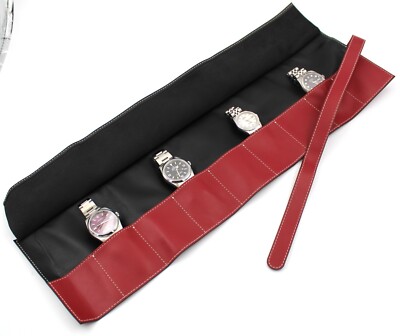9 Seater Dark Red Calfskin Watch Roll Travel Box Watch Box New