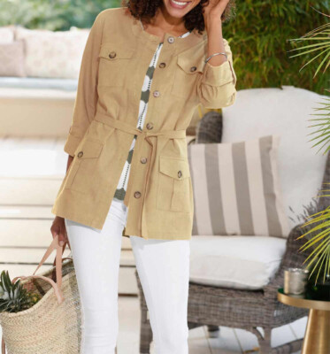 Jacke Heine Blusen Jacke Baumwolle Leinen camel Gr 42 44