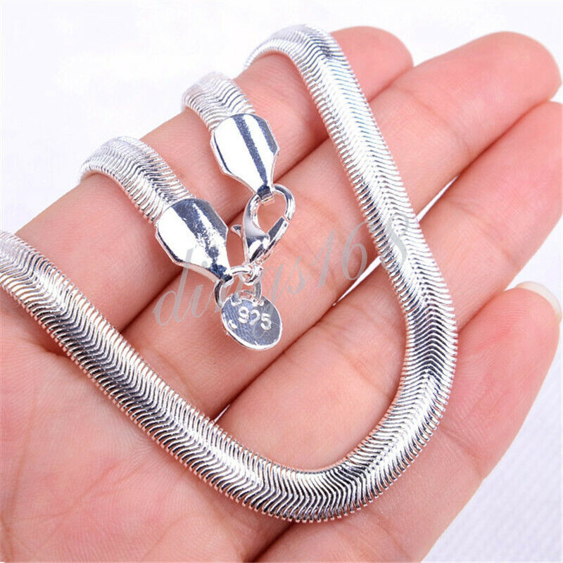 Solid 925 Sterling Silver 16-24inch 6mm Very Wide Flat Snake Solid 925 Sterling Silver 16-24inch 6mm Very Wide Flat Snake