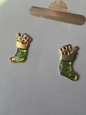 Vintage Avon Christmas Stocking Gold Tone And Enamel Stud Earrings