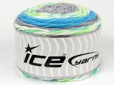 2-Skein Lot Cakes Yarn Light Acrylic 2x140g/225m Turquoise Green White Grey