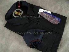 Mens Shirt Dark Blue and Black Plaid CESARI by PLATINI Button Up Slim Fit