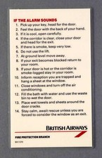 BRITISH AIRWAYS HOTEL FIRES AIRLINE SAFETY CARD BA