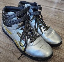Reebok Freestyle Hi Bday Big Kids Shoes Silver Gold Metallic Sneaker Size 7