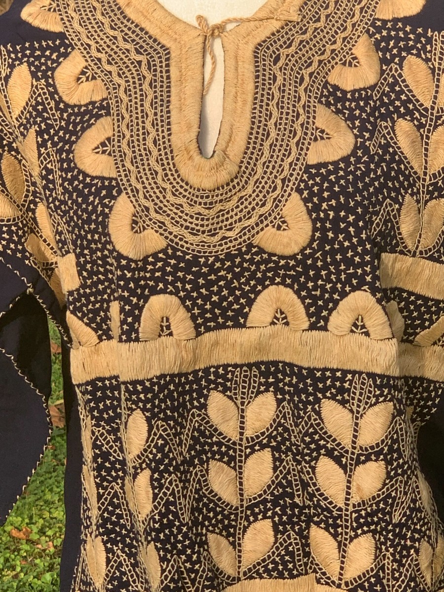 Maya Mexican Blouse Top Shirt Embroidered Flowers Corn Chiapas