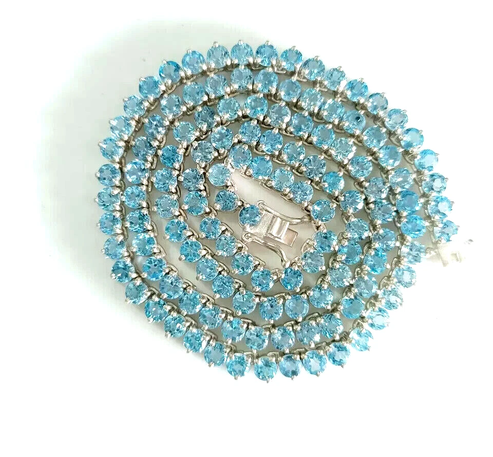 Collar de tenis para mujer de aguamarina creado en laboratorio de 4 mm en oro blanco de 14K sobre 925 Foto 4 de 4