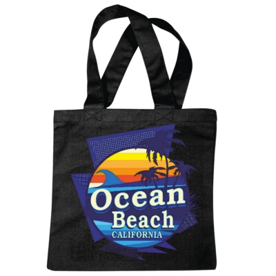 Tasche Beutel Baumwolltasche OCEAN BEACH CALIFORNIA SURFEN BEACH SURFBRETT LONG