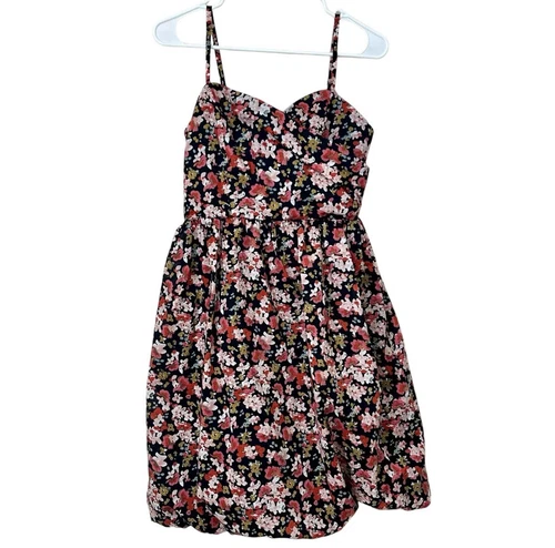 Abito Alyx floreale babydoll orlo a bolla taglia 4 spalline senza maniche nero rosa