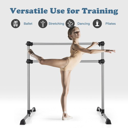 4FT Portable Double Freestanding Ballet Barre Dancing Stretching Silver - Picture 5 of 10