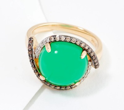 Vault Discoveries Chrysoprase & Diamond Ring 14K Gold QVC $1595 SZ8