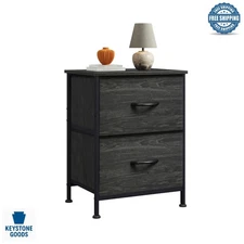 Elegant Black Wood Night Stand with Fabric Drawers - Versatile Storage Solution