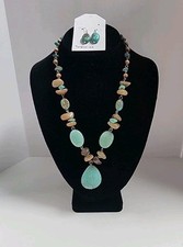 Boho Necklace Earing Set Faux Turquoise Cocoa Brown Stones Great Style