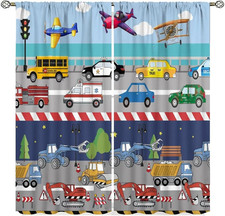 Kids Boys Construction Curtains Cartoon Colorful Cars Bulldozer Tractor Truck Ai