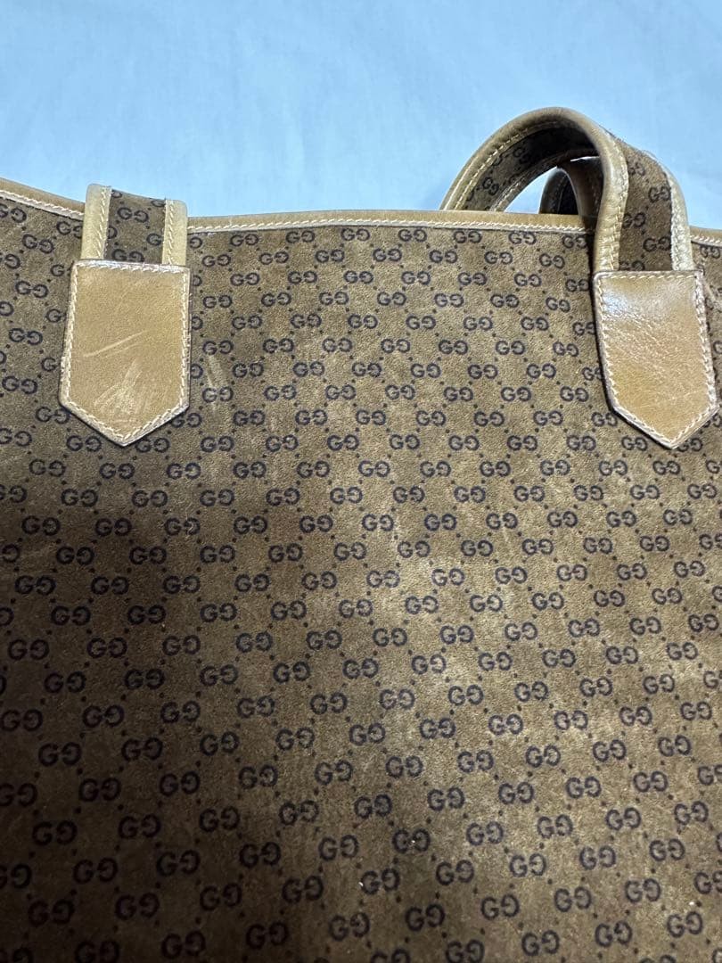 GUCCI Suede Tote Bag Women's Leather Handle Vintage Authentic 36.5x34.5cm thumbnail 4