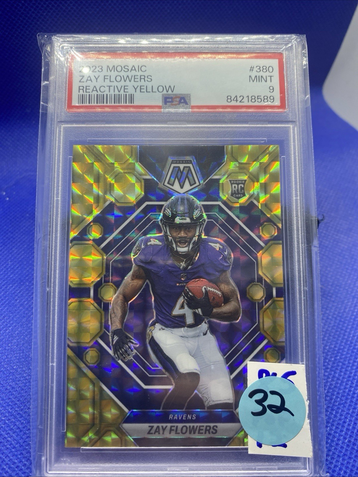 ZAY FLOWERS 2023 Panini Mosaic #380 Reactive Yellow Prizm RC Rookie PSA 9