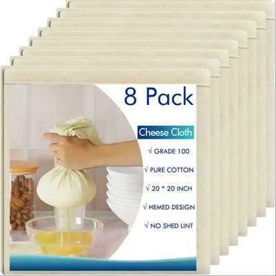CORTILE 8PCS Reusable Cheese Cloth for Straining Grade 100 Cheesecloth Unbleached Cotton