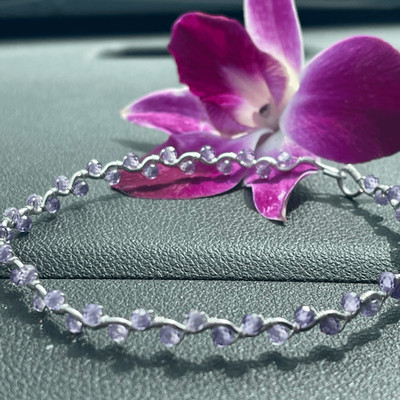 Purple lavender zircon 8  silver copper wire beaded beads handcrafted handmade d