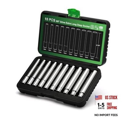10PCS 3/8-Inch Drive Extra Deep Metric Socket Set, 6 Point, 8mm to 17mm, No