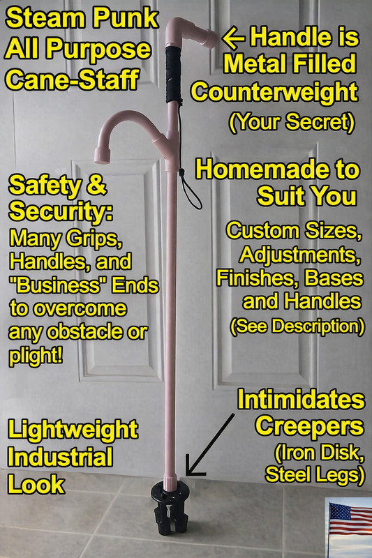 Quad Walking Staff Safety Cane Self Standing 2 Handle Stair Climbing Defense