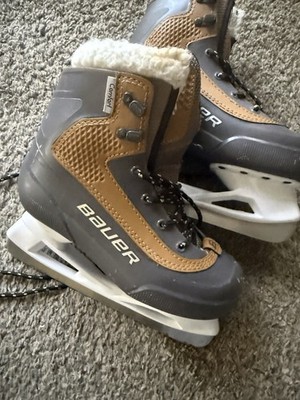 Bauer Whistler Ice Skates Jr 1 Unisex Brown Gray Fleece Lined Recreational Pair
