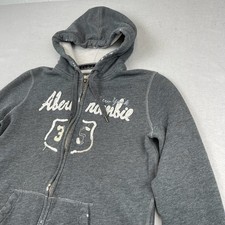 Vintage Abercrombie  Fitch Zip Hoodie Womens XL Gray Spell Out Felt Letters Y2K