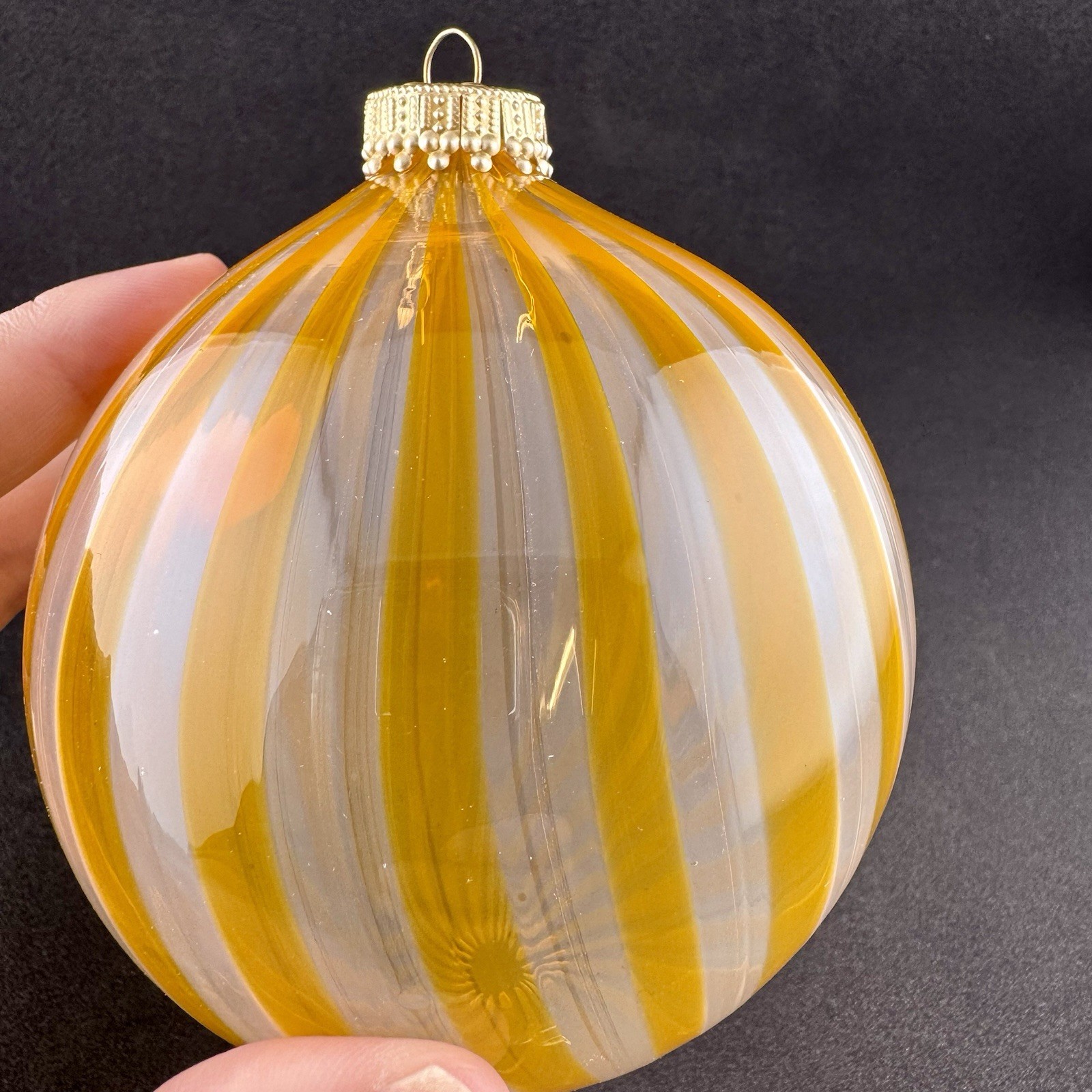 Blown Glass Christmas Ornament Orange Swirl Murano Style 4” Tall 4” Wide