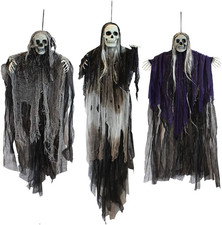 Halloween Hanging Skeleton Ghosts 3 Pack Grim Reaper Decorations for Yard Porch
