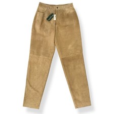 Bushwacker Pants Women 14 30x33 Suede Leather Tan Taper Un-Hemmed VTG NWT