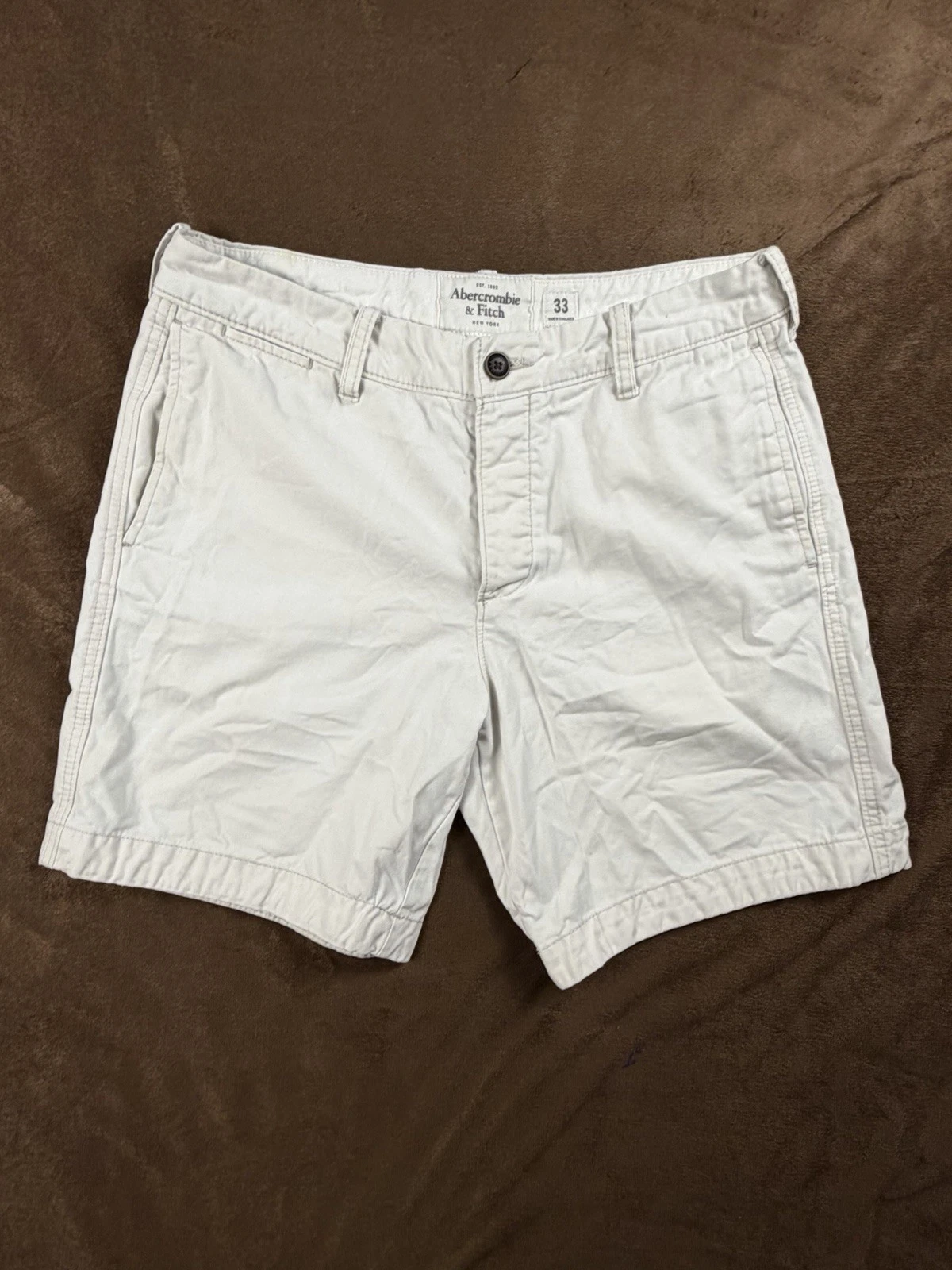 Abercrombie & Fitch Men's Chino Shorts White Cotton Flat Front Button Pockets
