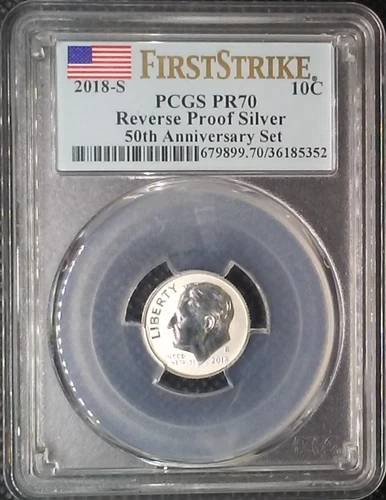 2018-S PCGS PR70 Silver Reverse Proof Roosevelt Dime - 10C - 50th Anniversary