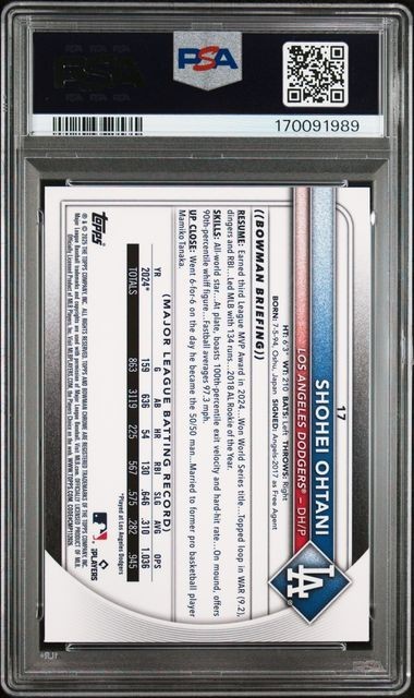 2025 BOWMAN CHROME SHOHEI OHTANI BLUE SAPPHIRE EDITION #17 DODGERS PSA 8 view 2