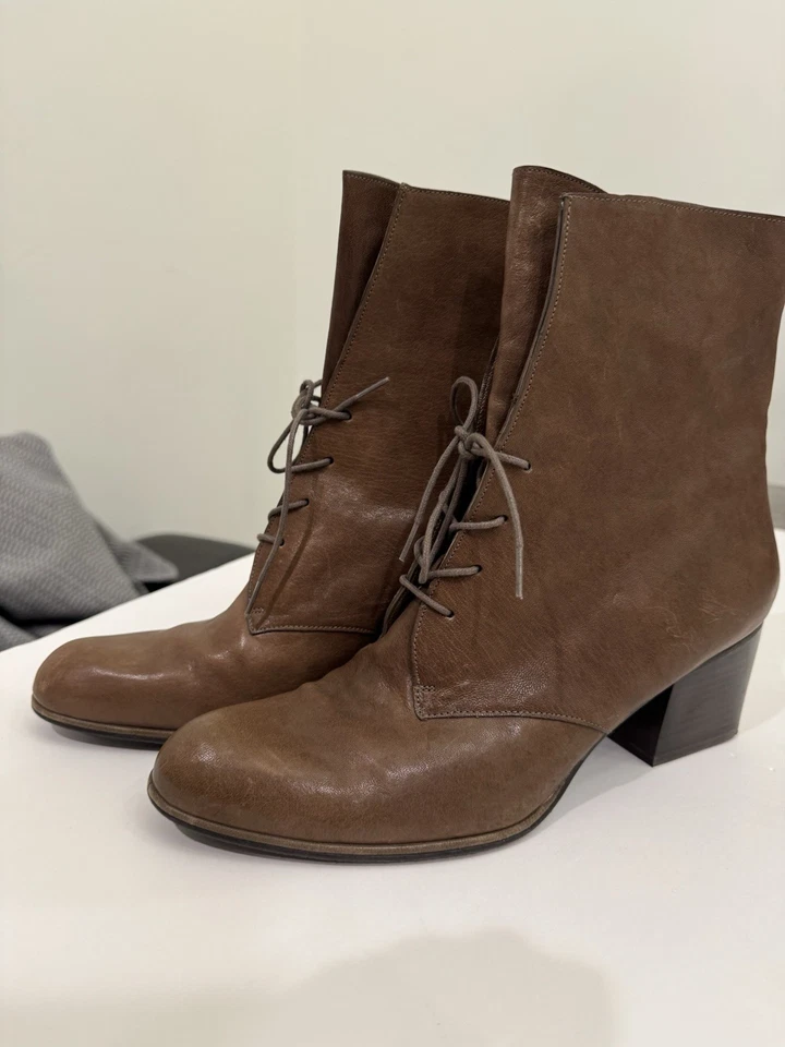 Stuart Weitzman Womens Leather Bootie Brown Size 10 Lace - Image 4 of 4