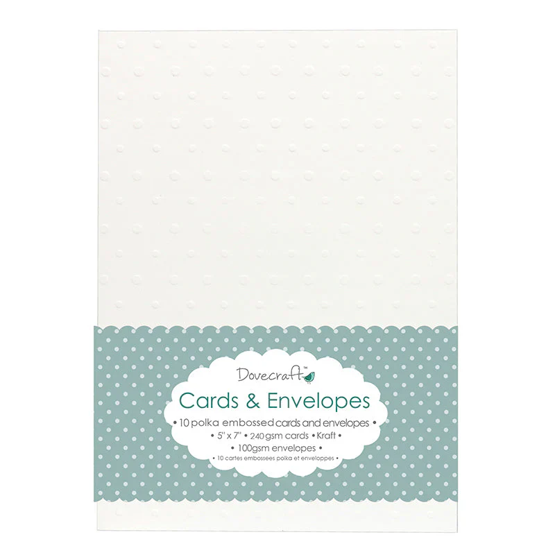 Dovecraft 10 Polka Embossed 5x7 Cards & Envelopes