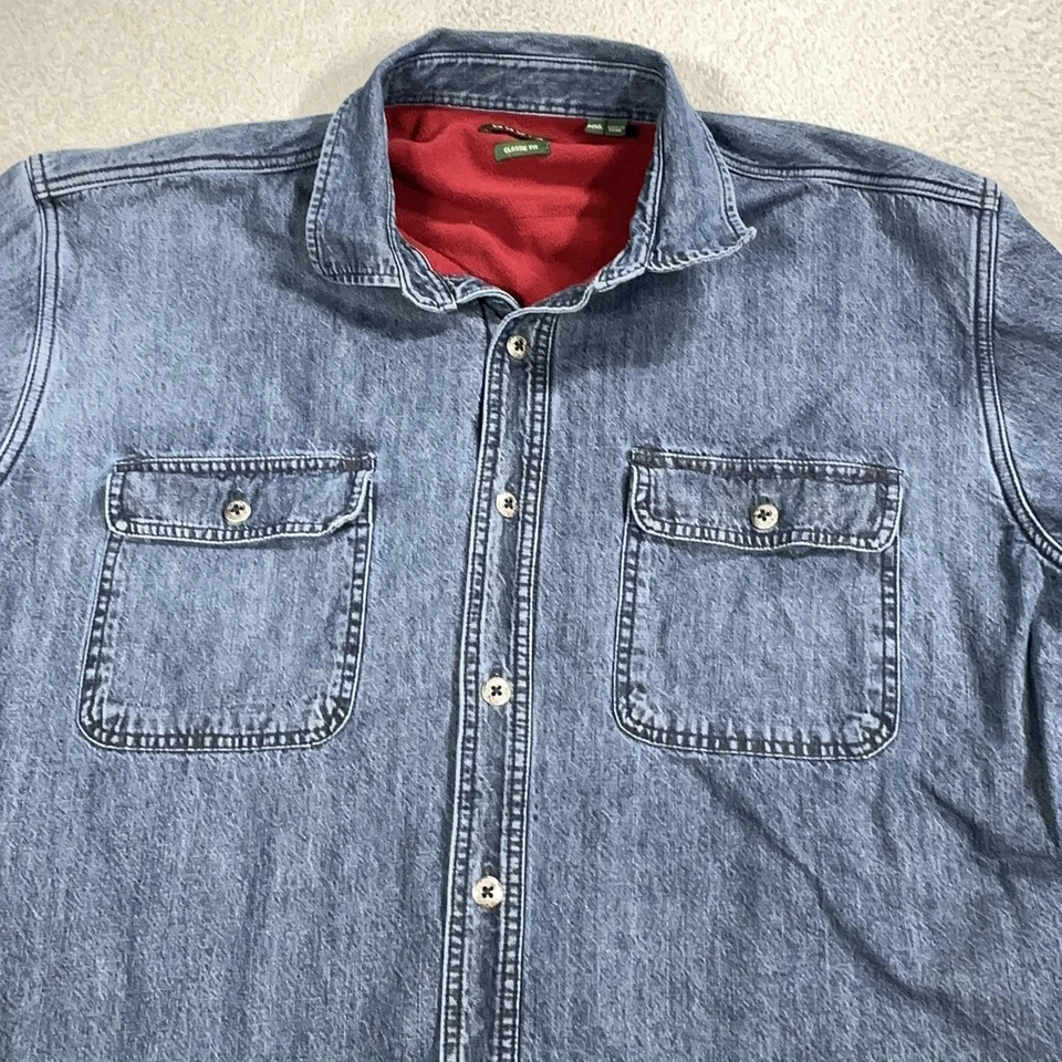 Куртка мужская Orvis 2XL синяя джинсовая флисовая с подкладкой рубашка куртка классический крой кнопка - Изображение 2 из 4