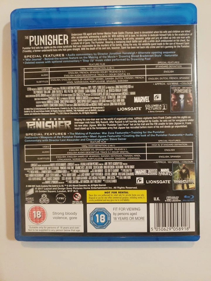 The Punisher & The Punisher War Zone Blu-ray Set In Excellent Condition Free P&P - Image 2 of 2